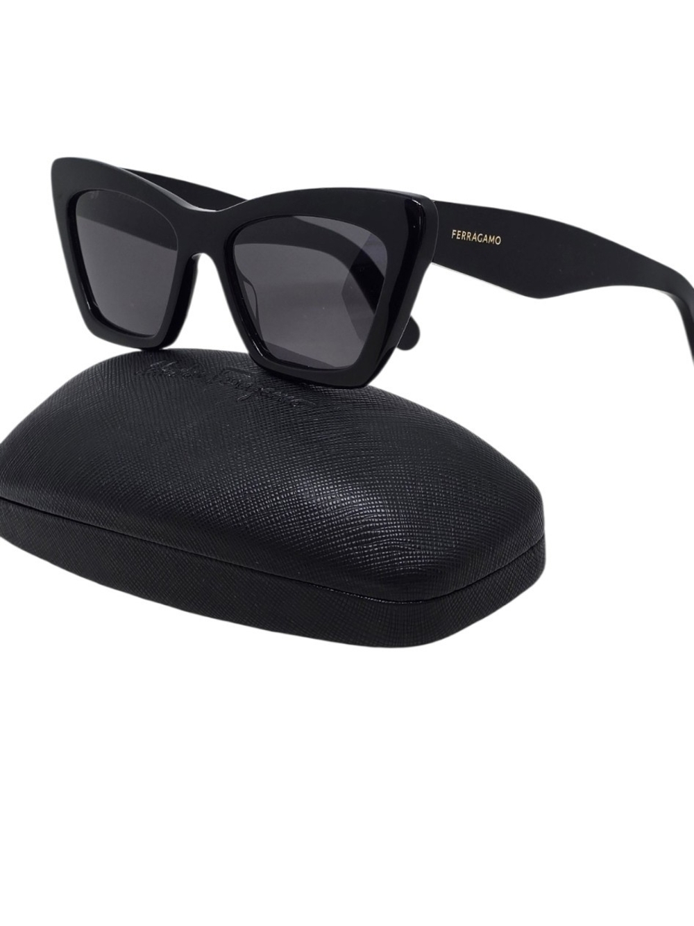 Salvatore Ferragamo Black Cat-Eye Sunglasses with Dark Lenses